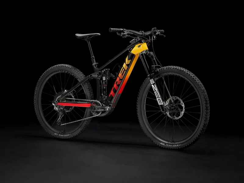 2022 Trek Rail 9.9 XTR Electric Mountain Bike Black and Marigold-1